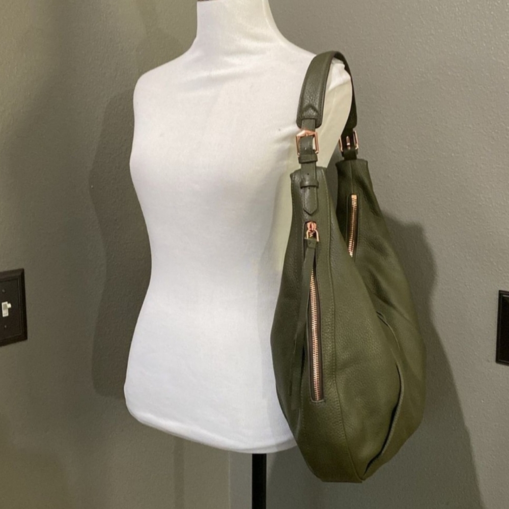 Aimee Kestenberg Moss Green Genuine Leather Cortu Pleated Hobo Bag - Picture 2 of 3